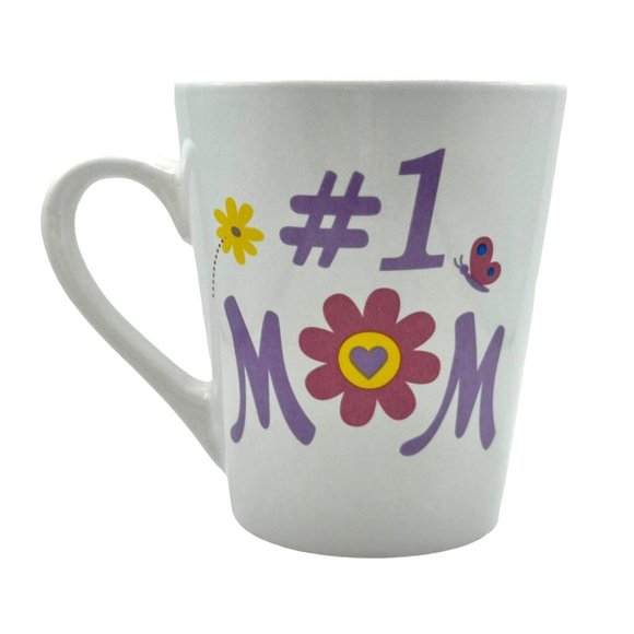 #1 Mom Mug Floral Butterfly White Purple Pink Yellow Coffee Tea Cup  oz - Picture 3 of 10